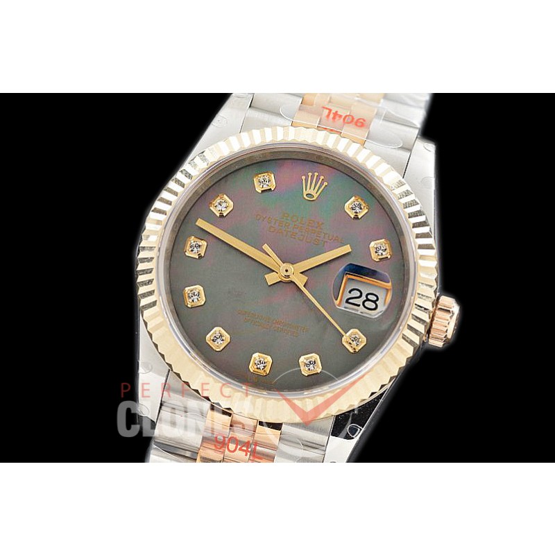 R36DJT-3235-118 GMF 126233 SS/YG Fluted/Jubilee MOP Black Diamonds SH 3235 904L Steel 