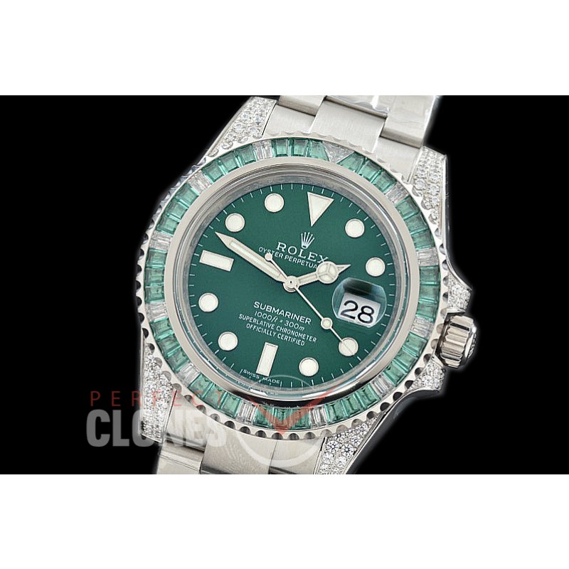 0 0 0 RLS-SP-028S NF Bling Special Edition Submariner 116610LV SS/SS Green SA 3135