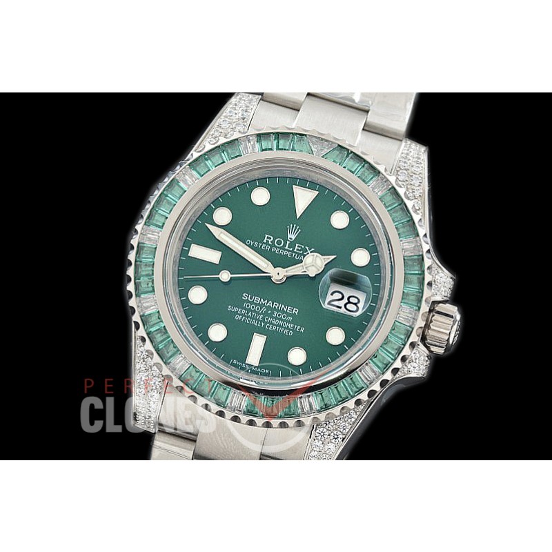 0 0 0 RLS-SP-028 NF Bling Special Edition Submariner 116610LV SS/SS Green A-2836