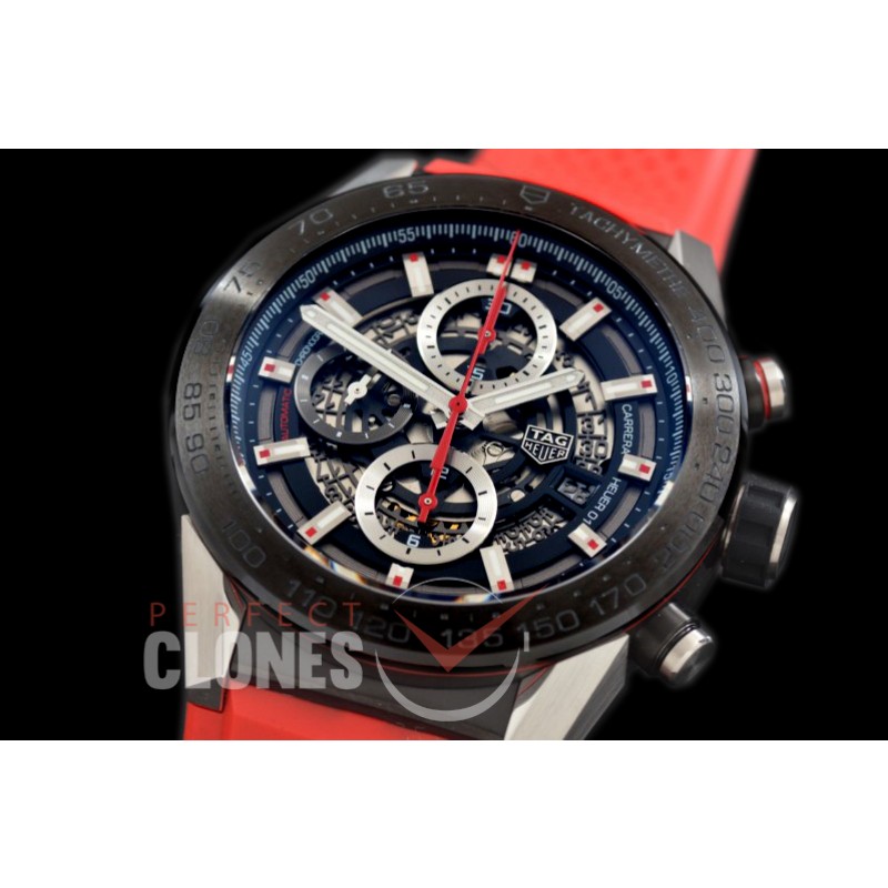 0 0 0 0 0 TGCH1-012R XF/VSF Carrera Heuer-01 Chronograph SS/PVD/RU Black-Red Skeleton A-7750