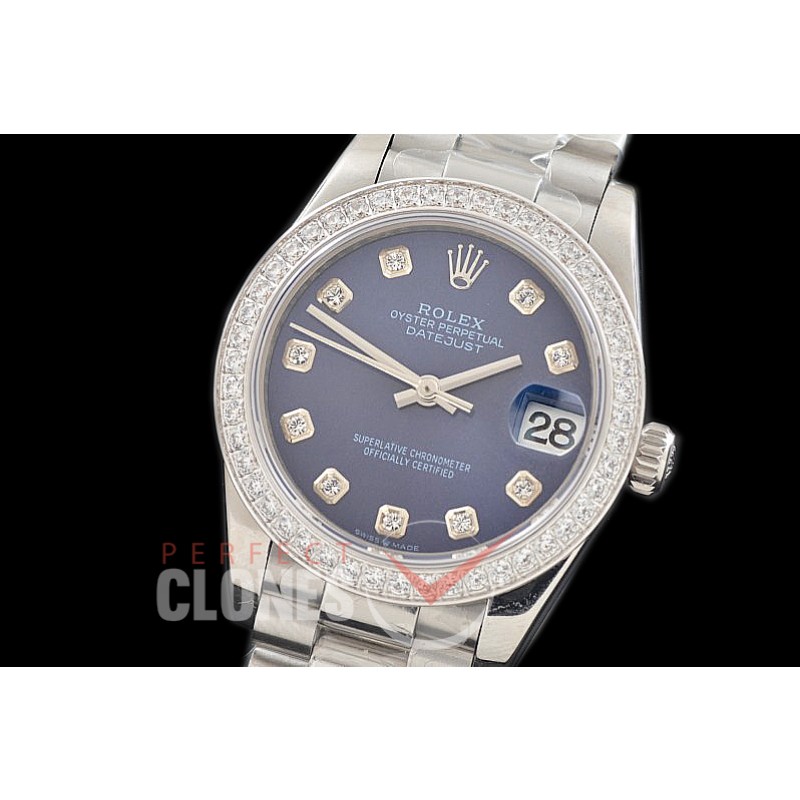 R31DJS-364 Datejust Midsize 278289RBR SS/SS Diam/President Blue Diam Asian Clone 2824