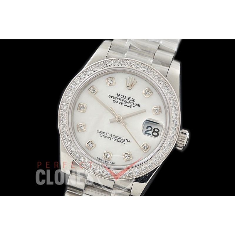R31DJS-367 Datejust Midsize 278289RBR SS/SS Diam/President MOP White Diam Asian Clone 2824