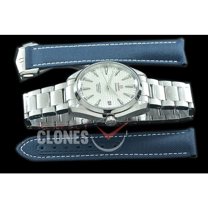 OMAT41-016S XF/VSF Aqua Terra Date Automtaic SS/SS White VS Cal 8500 Superclone - Free Nylon Strap