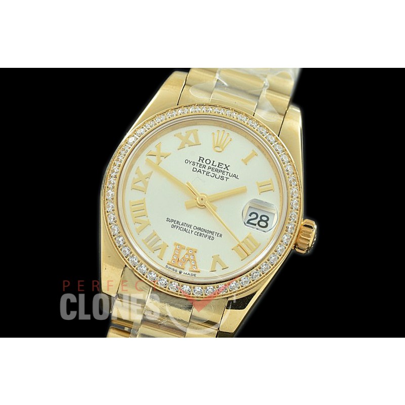 R31DJF-376 Datejust Midsize 278288RBR YG/YG Diam/President Silver Diam-Roman Asian Clone 2824