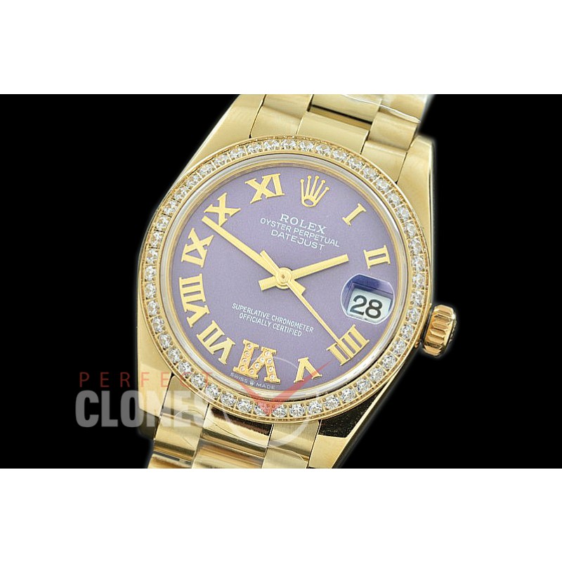 R31DJF-380 Datejust Midsize 278288RBR YG/YG Diam/President Violet Diam-Roman Asian Clone 2824