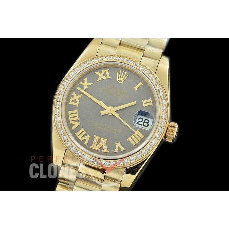 R31DJF-377 Datejust Midsize 278288RBR YG/YG Diam/President Dark Rhodium Diam-Roman Asian Clone 2824