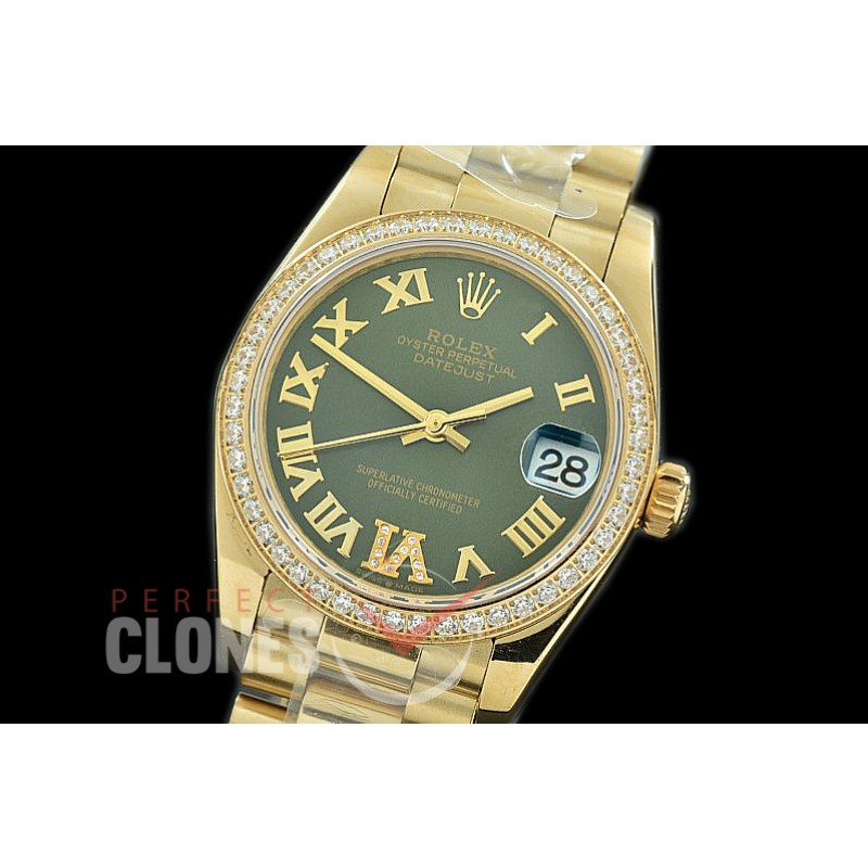 R31DJF-379 Datejust Midsize 278288RBR YG/YG Diam/President Green Diam-Roman Asian Clone 2824