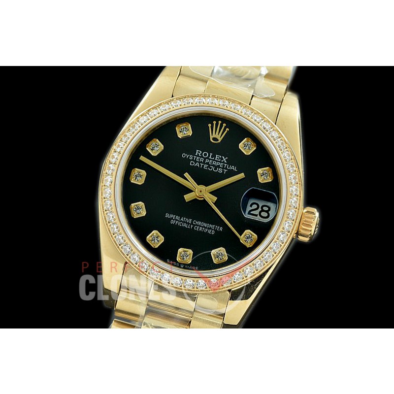 R31DJF-362 Datejust Midsize 278288RBR YG/YG Diam/President Black Diam Asian Clone 2824