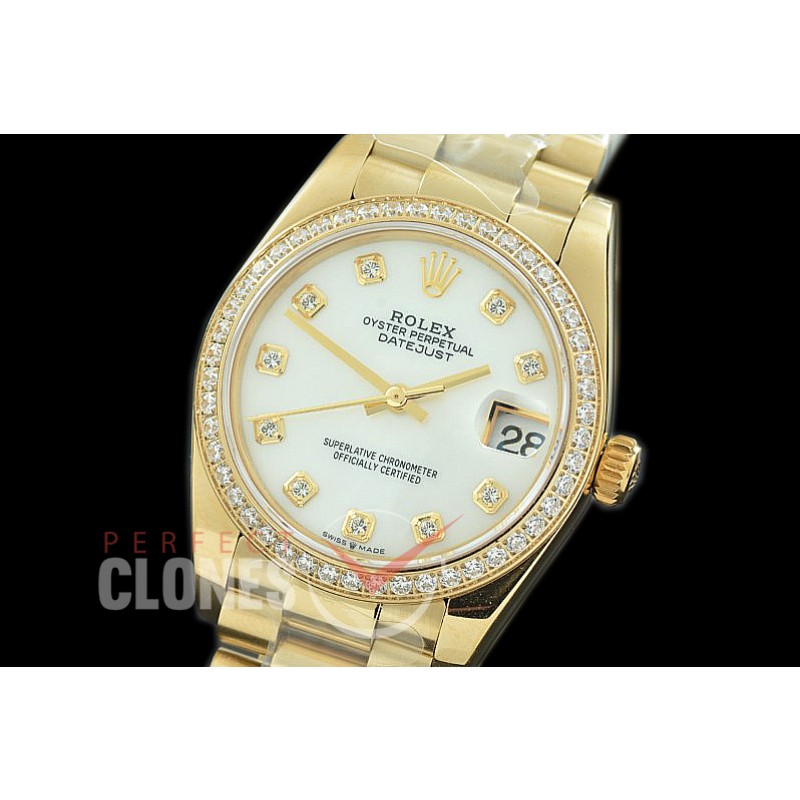 R31DJF-367 Datejust Midsize 278288RBR YG/YG Diam/President MOP White Diam Asian Clone 2824