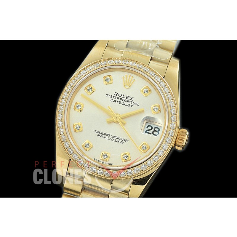 R31DJF-361 Datejust Midsize 278288RBR YG/YG Diam/President Silver Diam Asian Clone 2824