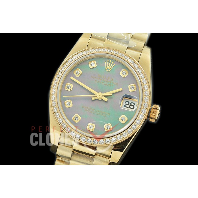 R31DJF-368 Datejust Midsize 278288RBR YG/YG Diam/President MOP Black Diam Asian Clone 2824