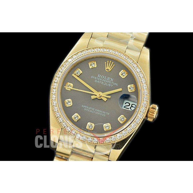 R31DJF-363 Datejust Midsize 278288RBR YG/YG Diam/President Dark Rhodium Diam Asian Clone 2824