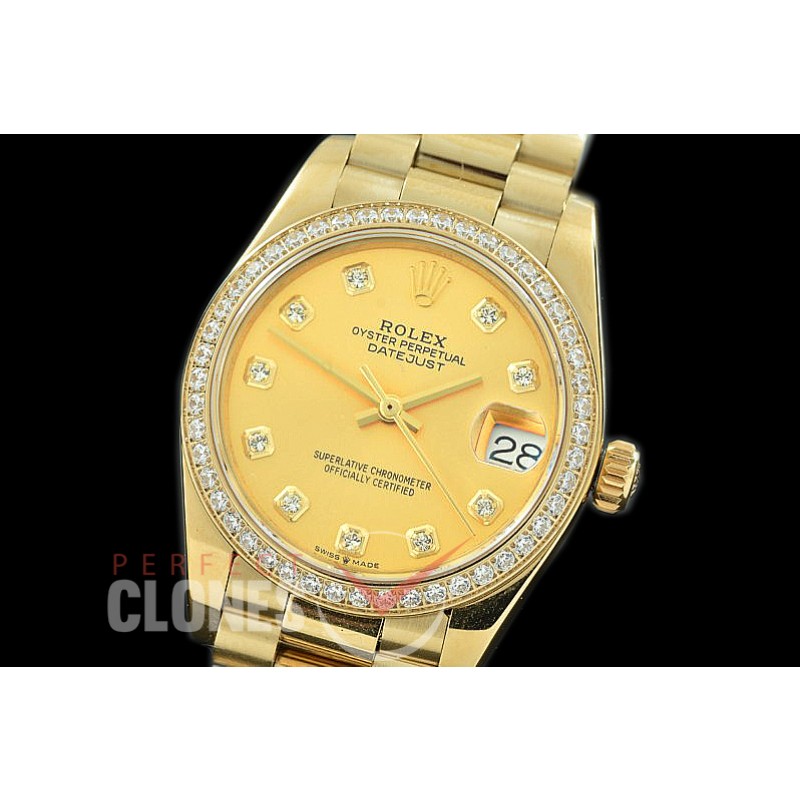 R31DJF-365 Datejust Midsize 278288RBR YG/YG Diam/President Gold Diam Asian Clone 2824