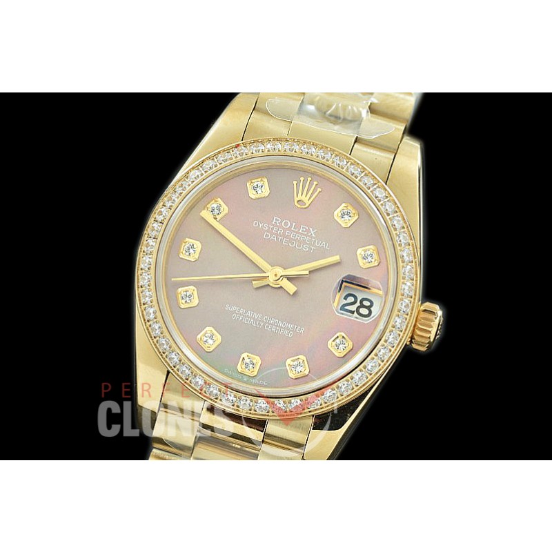 R31DJF-369 Datejust Midsize 278288RBR YG/YG Diam/President MOP Brown Diam Asian Clone 2824