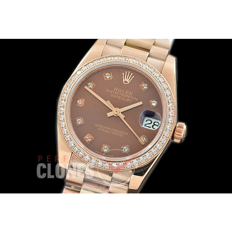 R31DJR-366 Datejust Midsize 278285RBR RG/RG Diam/President Brown Diamond Asian Clone 2824