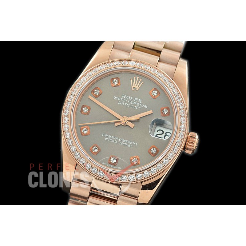 R31DJR-363 Datejust Midsize 278285RBR RG/RG Diam/President Dark Rhodium Diamond Asian Clone 2824