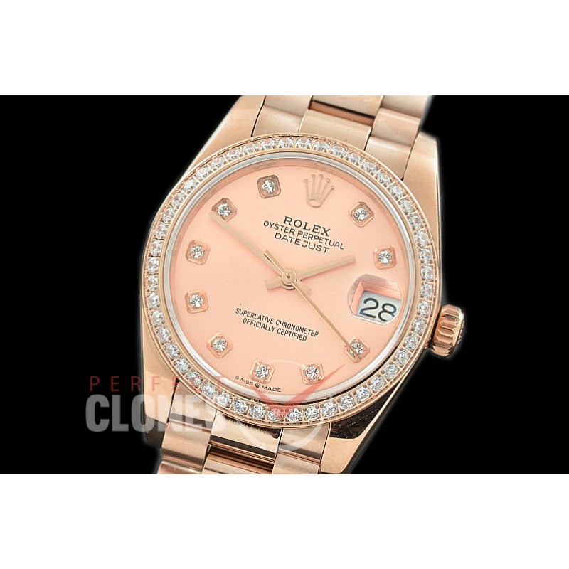 R31DJR-365 Datejust Midsize 278285RBR RG/RG Diam/President Rose Gold Diamond Asian Clone 2824