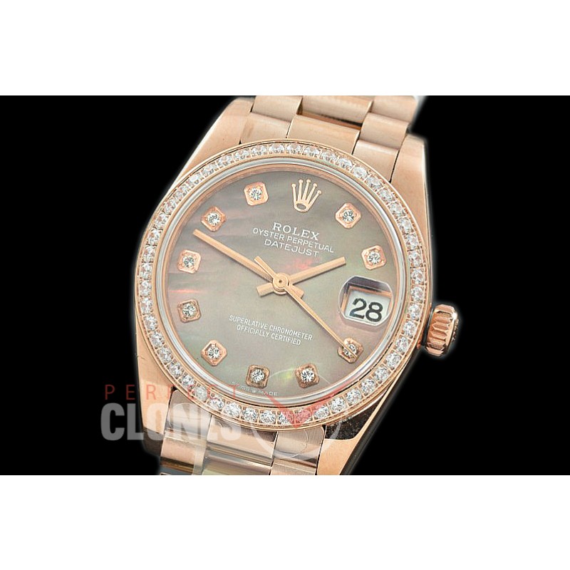 R31DJR-369 Datejust Midsize 278285RBR RG/RG Diam/President MOP Brown Diamond Asian Clone 2824