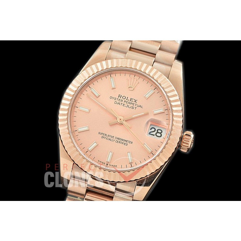 R31DJR-305 Datejust Midsize 278285 RG/RG Fluted/President Rose Gold Sticks Asian Clone 2824