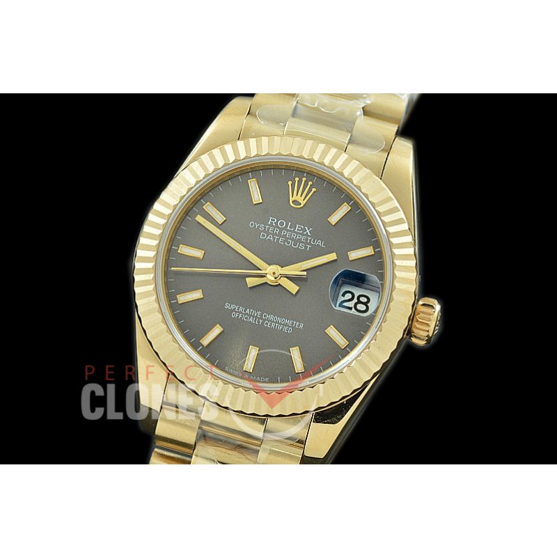 R31DJF-303 Datejust Midsize 278288 YG/YG Fluted/President Dark Rhodium Sticks Asian Clone 2824