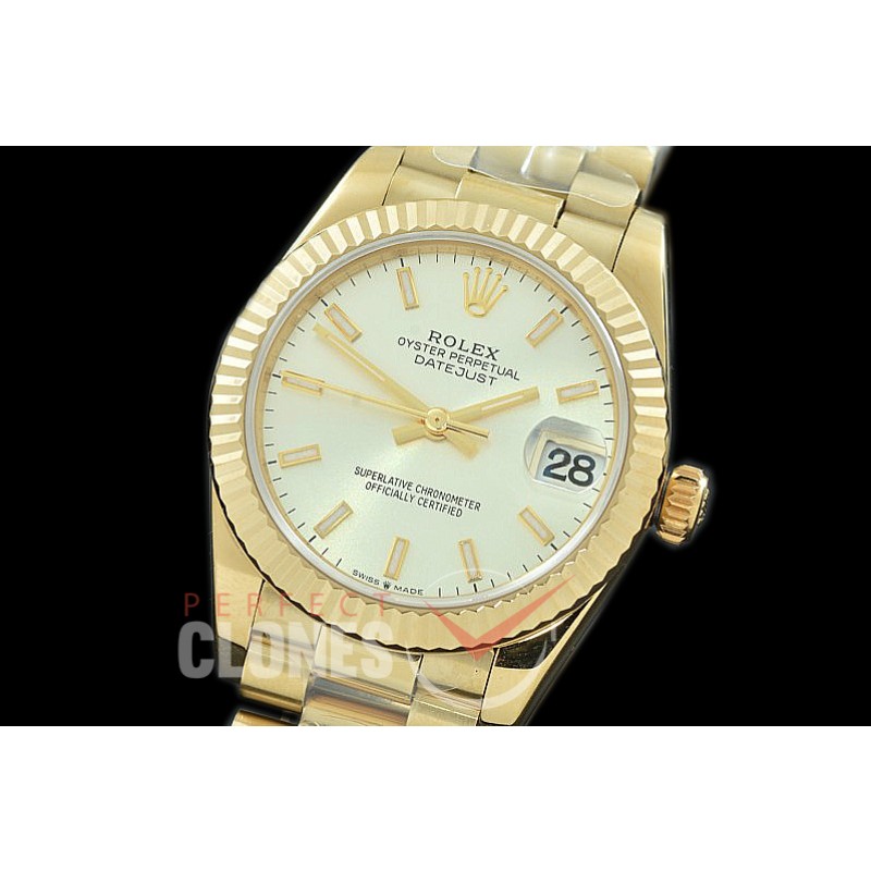 R31DJF-300 Datejust Midsize 278288 YG/YG Fluted/President Silver Sticks Asian Clone 2824