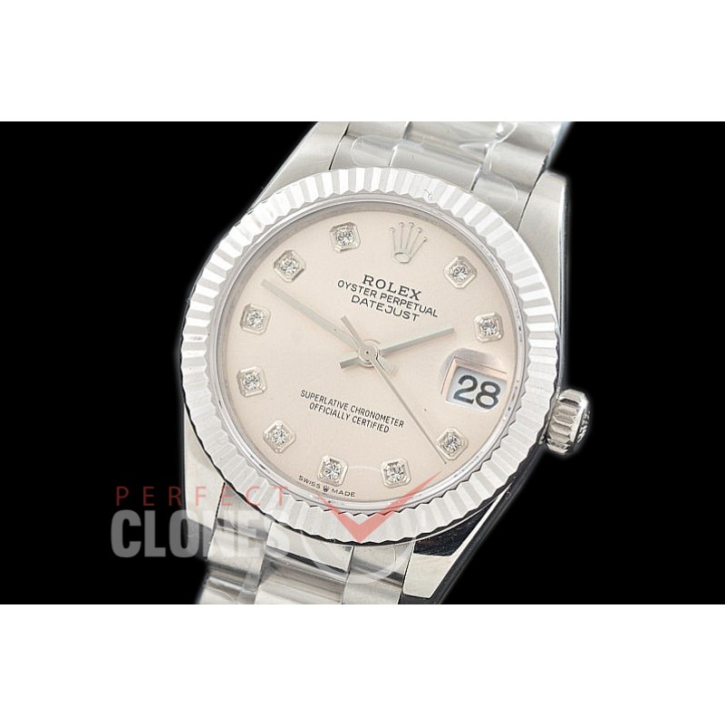 R31DJS-310 Datejust Midsize 278289 SS/SS Fluted/President Silver Diamonds Asian Clone 2824