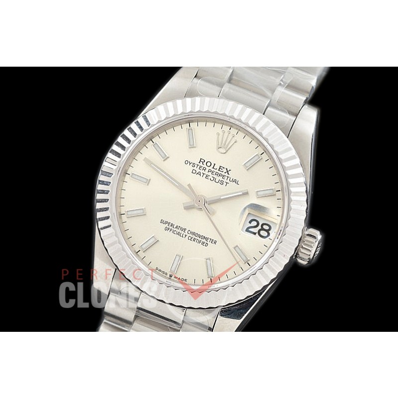 R31DJS-300 Datejust Midsize 278289 SS/SS Fluted/President Silver Sticks Asian Clone 2824