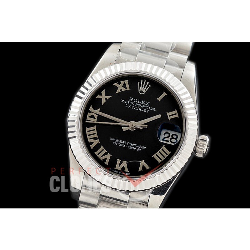 R31DJS-322 Datejust Midsize 278289 SS/SS Fluted/President Black Roman Asian Clone 2824
