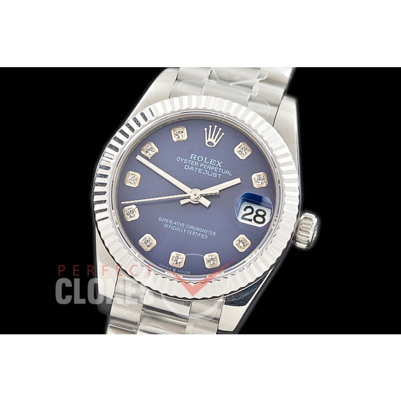 R31DJS-314 Datejust Midsize 278289 SS/SS Fluted/President Blue Diamonds Asian Clone 2824