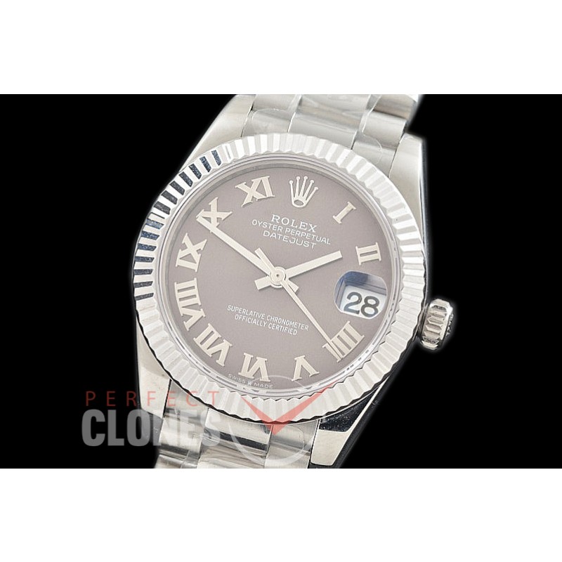 R31DJS-323 Datejust Midsize 278289 SS/SS Fluted/President Dark Rhodium Roman Asian Clone 2824