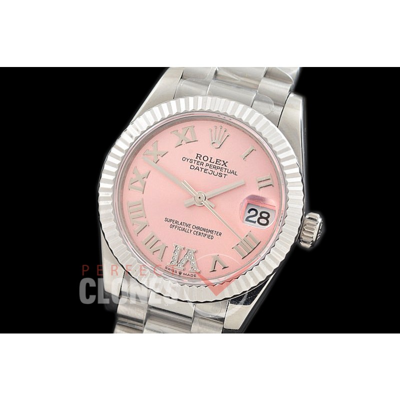 R31DJS-328 Datejust Midsize 278289 SS/SS Fluted/President Rose Pink Diam-Roman Asian Clone 2824