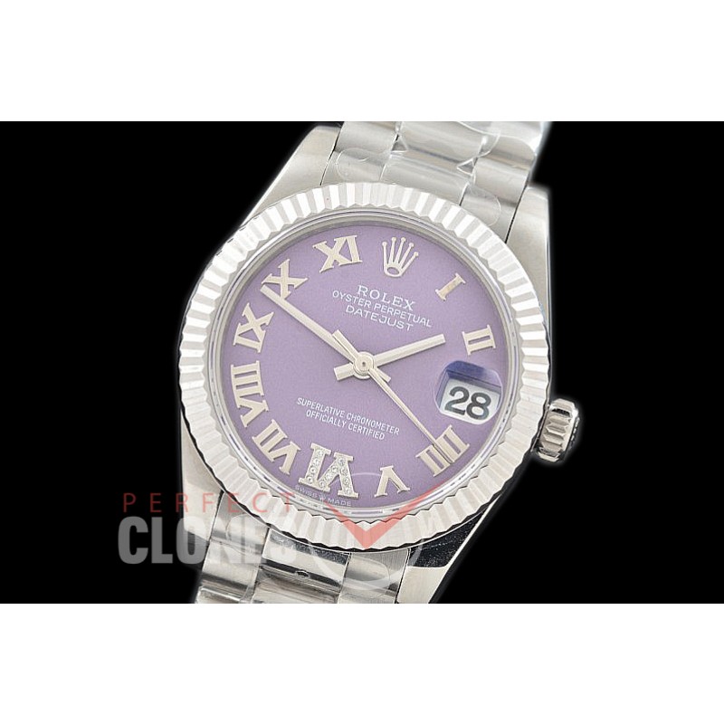 R31DJS-329 Datejust Midsize 278289 SS/SS Fluted/President Violet Diam-Roman Asian Clone 2824