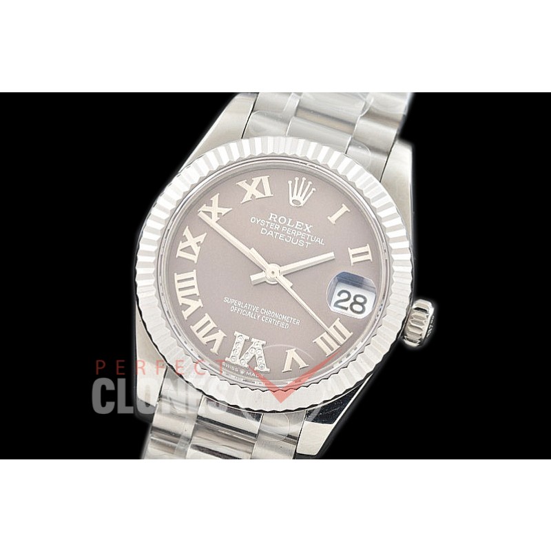 R31DJS-327 Datejust Midsize 278289 SS/SS Fluted/President Dark Rhodium Diam-Roman Asian Clone 2824
