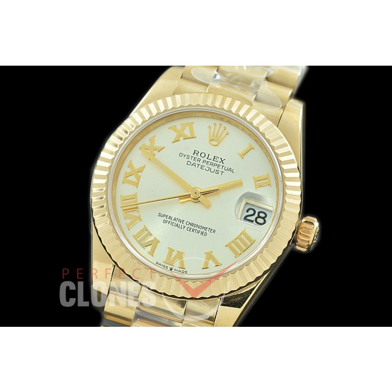 R31DJF-320 Datejust Midsize 278288 YG/YG Fluted/President Silver Roman Asian Clone 2824