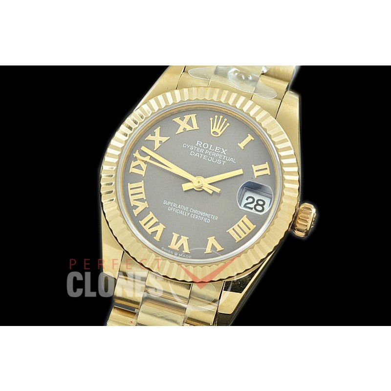 R31DJF-323 Datejust Midsize 278288 YG/YG Fluted/President Dark Rhodium Roman Asian Clone 2824