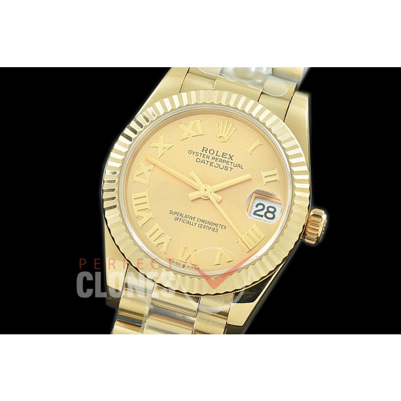R31DJF-325 Datejust Midsize 278288 YG/YG Fluted/President Champagne Gold Roman Asian Clone 2824