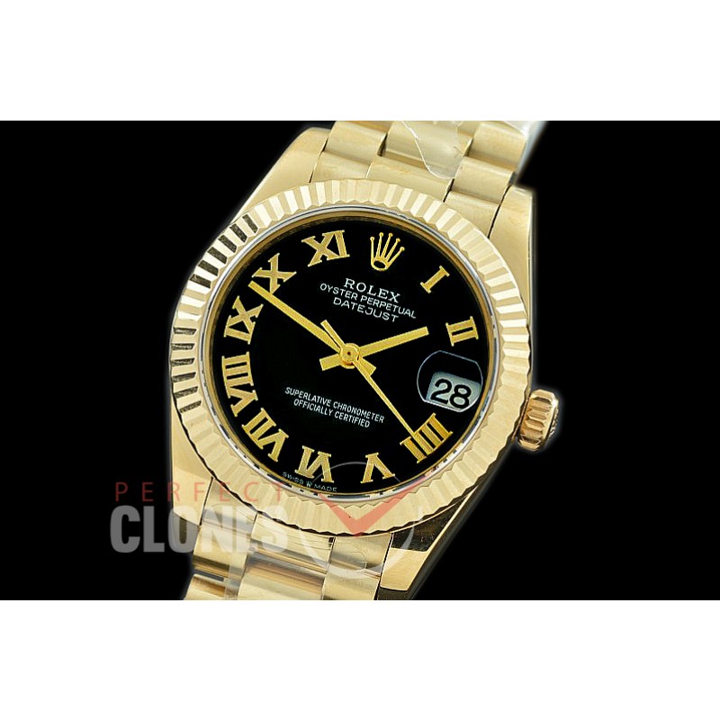 R31DJF-322 Datejust Midsize 278288 YG/YG Fluted/President Black Roman Asian Clone 2824