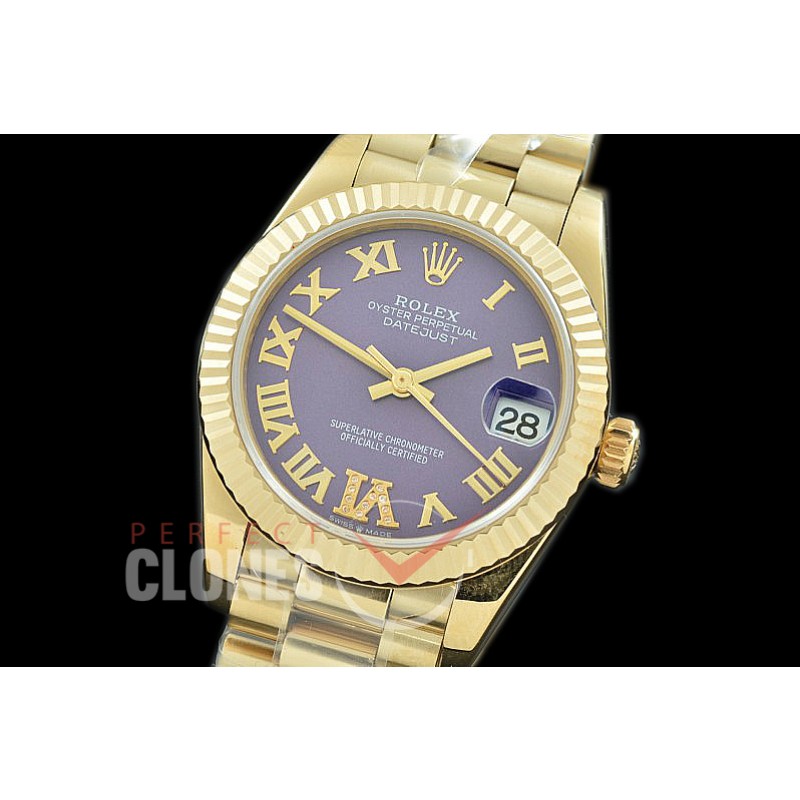 R31DJF-330 Datejust Midsize 278288 YG/YG Fluted/President Violet Diam-Roman Asian Clone 2824