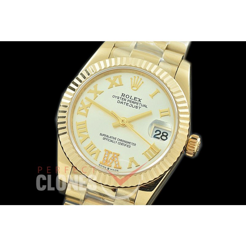 R31DJF-326 Datejust Midsize 278288 YG/YG Fluted/President Silver Diam-Roman Asian Clone 2824
