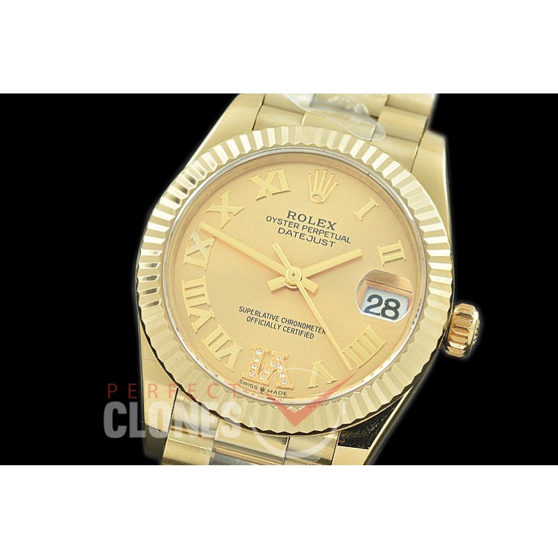 R31DJF-328 Datejust Midsize 278288 YG/YG Fluted/President Champagne Gold Diam-Roman Asian Clone 2824