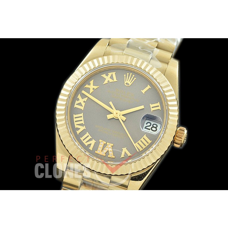 R31DJF-327 Datejust Midsize 278288 YG/YG Fluted/President Dark Rhodium Diam-Roman Asian Clone 2824