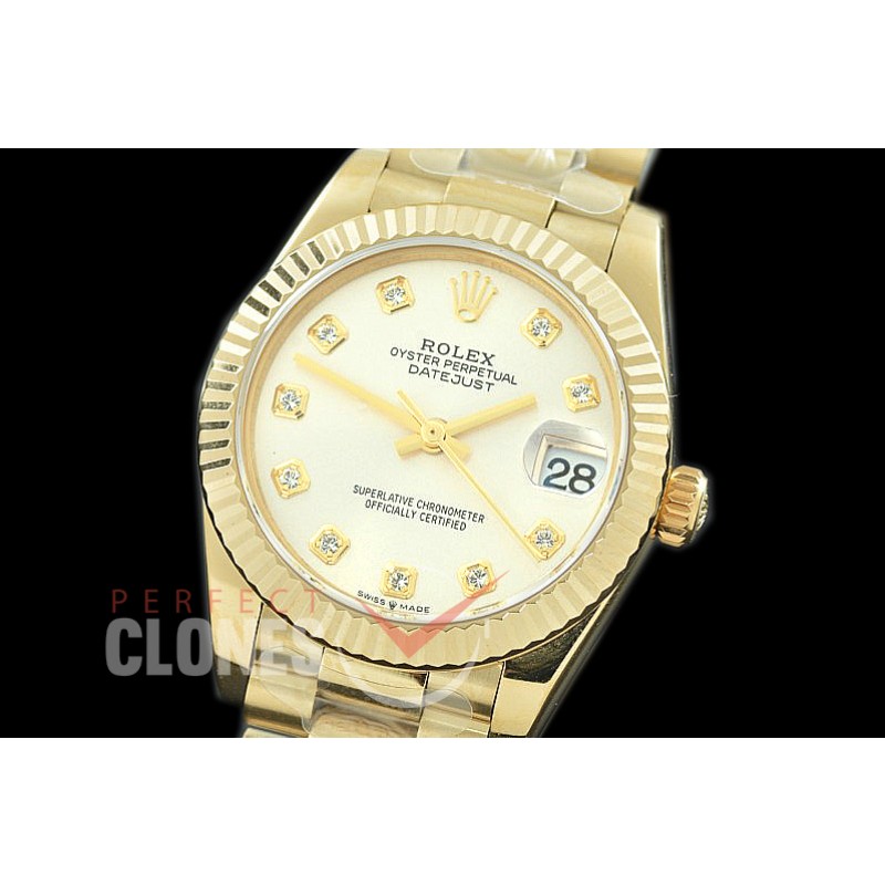 R31DJF-311 Datejust Midsize 278288 YG/YG Fluted/President Silver Diam Asian Clone 2824