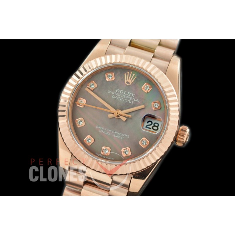 R31DJR-319 Datejust Midsize 278285 RG/RG Fluted/President MOP Brown Diamond Asian Clone 2824