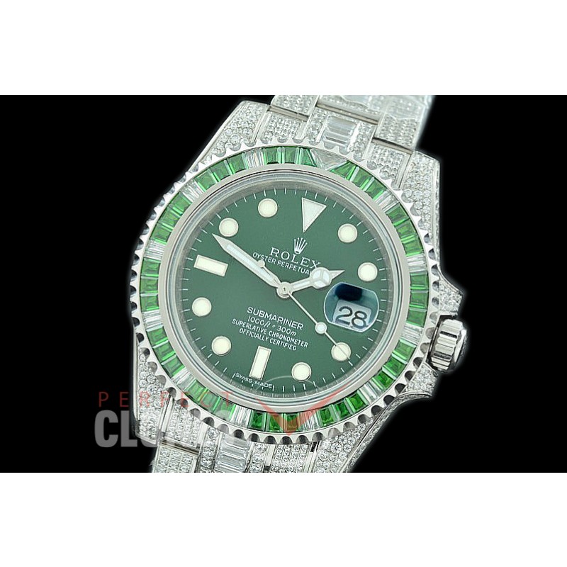 0 0 0 RLS-SP-032S ZF Bling Special Edition Submariner 116610LV SS/SS Green SA 3135