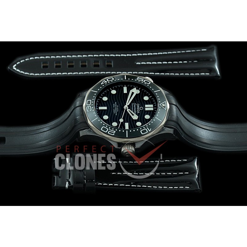 0 0 0 OM300M-009R1 XF/VSF 2019 Basel 43.5mm Seamaster Diver 300M CER/RU Black Asian 2824 Mod 8806 - Leather Strap Bundle