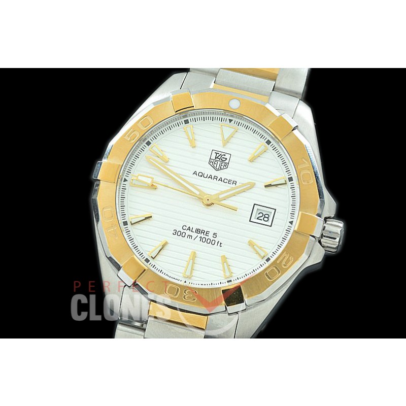TGAQ00301 Aquaracer Calibre 5 SS/YG White J-Qtz