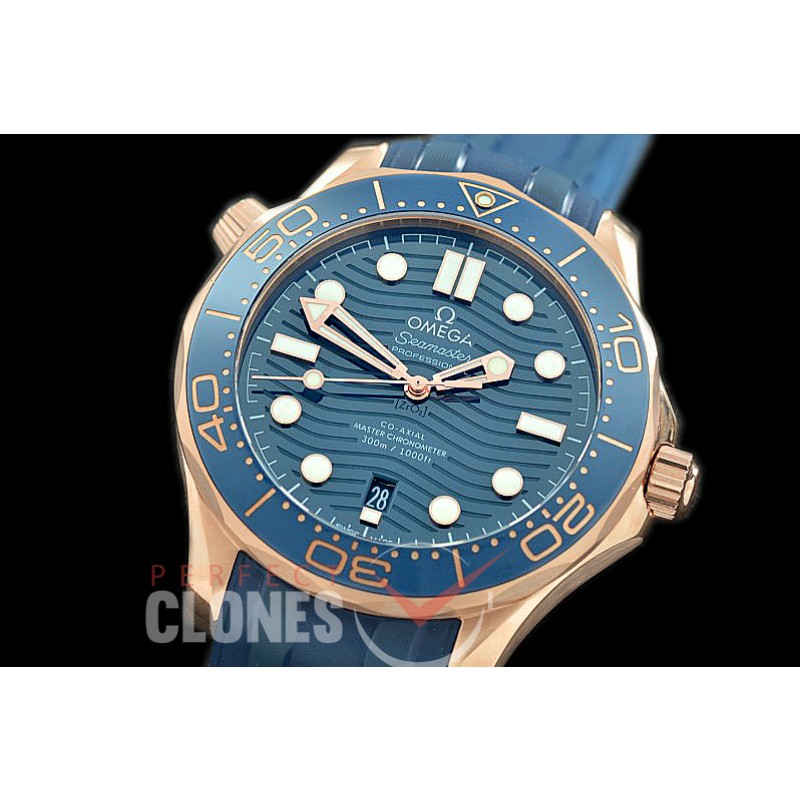 0 0 OM300M-017R 2019 Basel Seamaster Diver 300M RG/RU Blue Asian 2824 Mod 8801