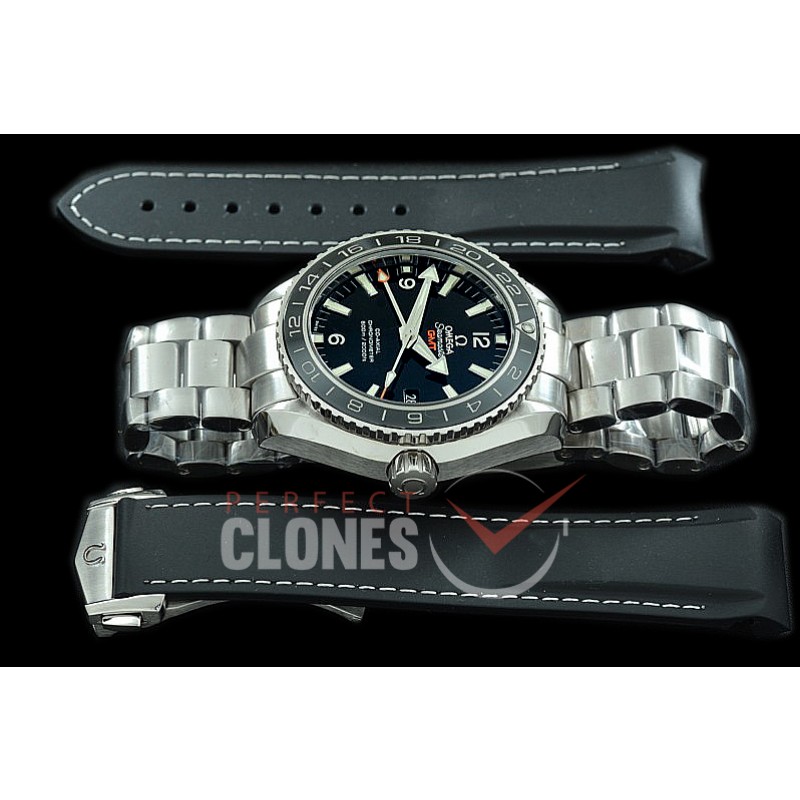 0 0 OMCPOGMT-081 XF Seamaster Planet Ocean GMT 43.5mm Black SS/SS VS 8605 Superclone - Rubber Strap Bundle