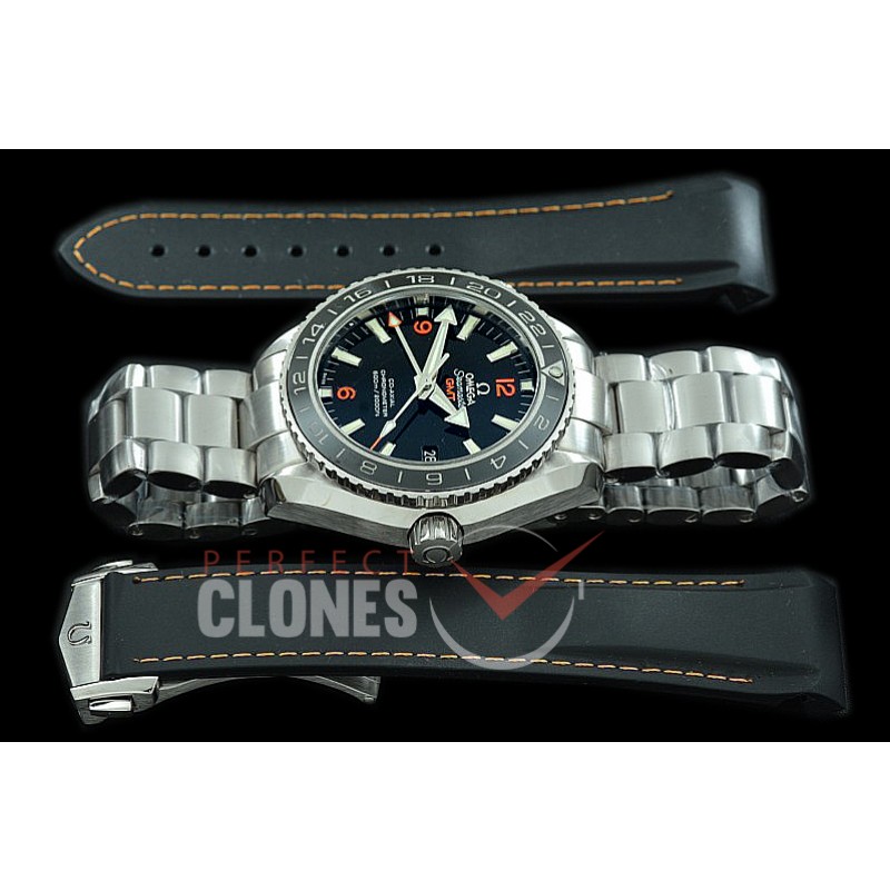 0 0 OMCPOGMT-083 XF Seamaster Planet Ocean GMT 43.5mm Black SS/SS VS 8605 Superclone - Rubber Strap Bundle