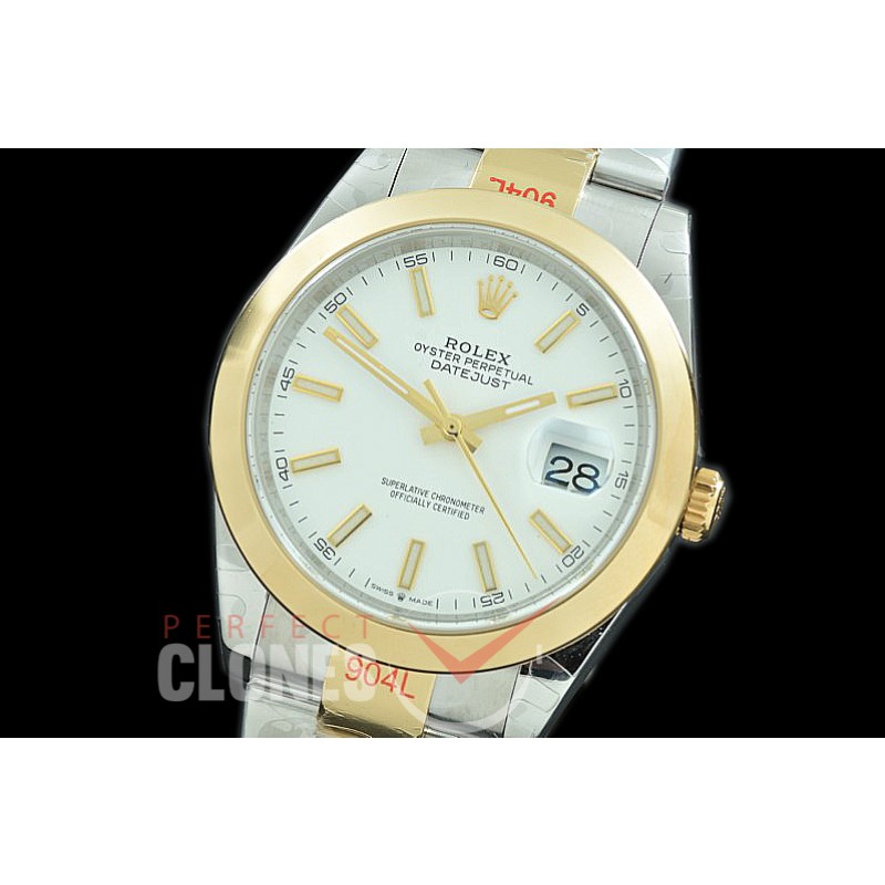 0 0 R41DJT-351 GMF 904L Steel 126333 Smooth/Oyster SS/YG White Sticks Asian 2824 